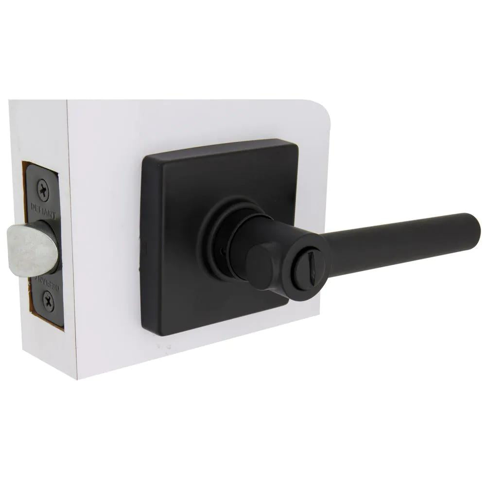 Highland Matte Black Bed and Bath Door Lever with Square Rose