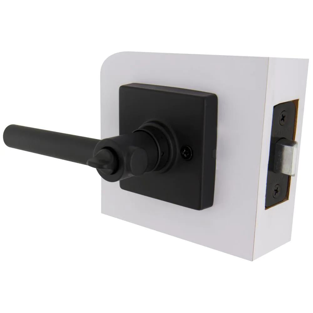 Highland Matte Black Bed and Bath Door Lever with Square Rose
