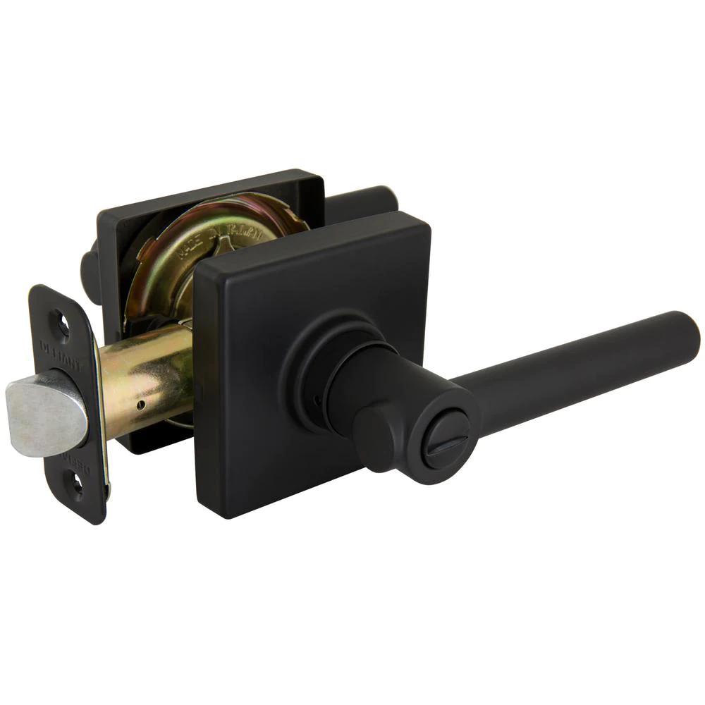 Highland Matte Black Bed and Bath Door Lever with Square Rose