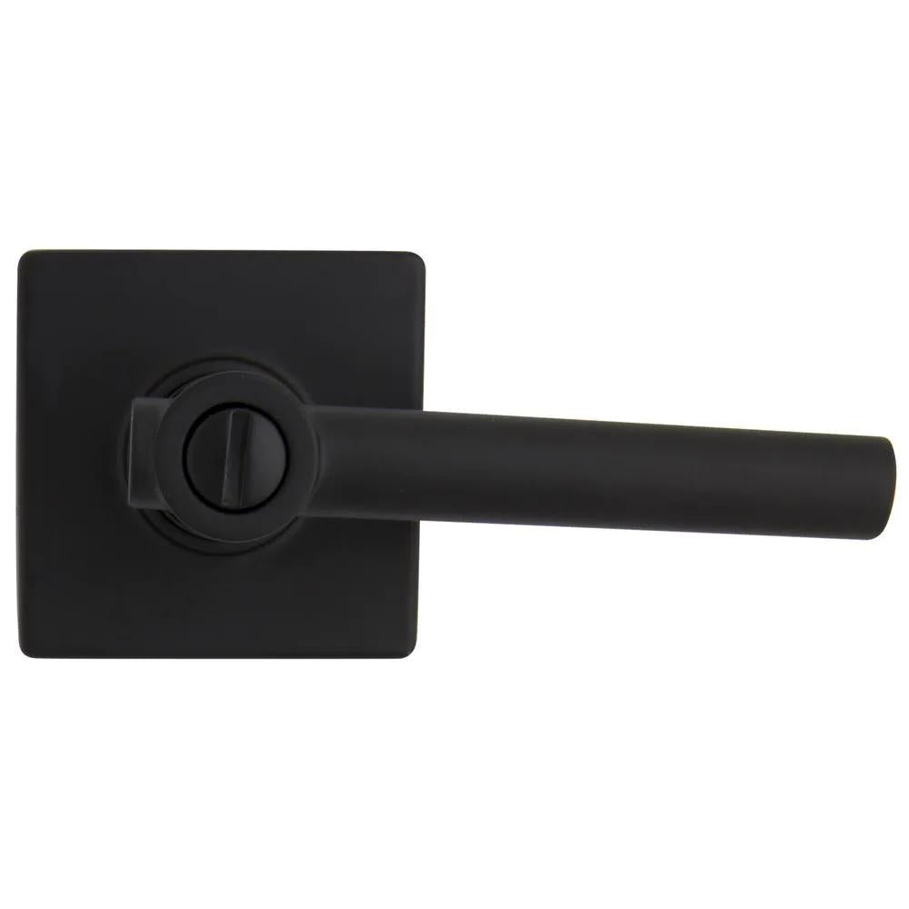 Highland Matte Black Bed and Bath Door Lever with Square Rose