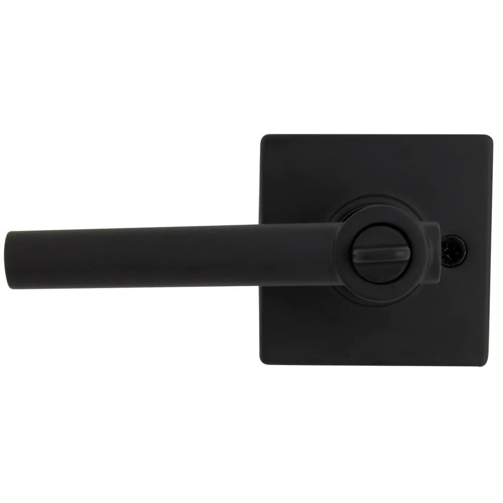Highland Matte Black Bed and Bath Door Lever with Square Rose