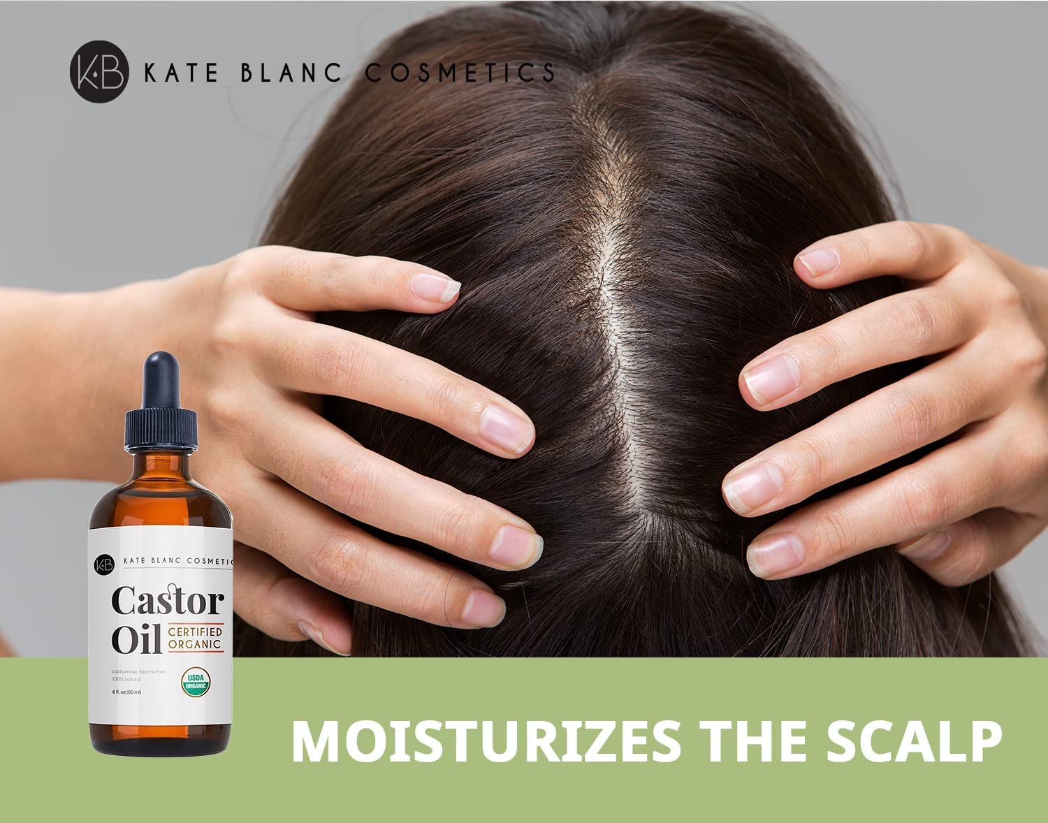 Organic Castor Oil (4oz), USDA Certified, 100% Pure, Cold Pressed, Hexane Free by Kate Blanc. Stimulate Growth for Eyelashes, Eyebrows, Hair. Skin Moisturizer &amp; Oil Cleanse with Starter Kit