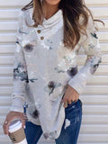 Fashion Flower Print Casual Pile Collar Long-sleeved T-shirt