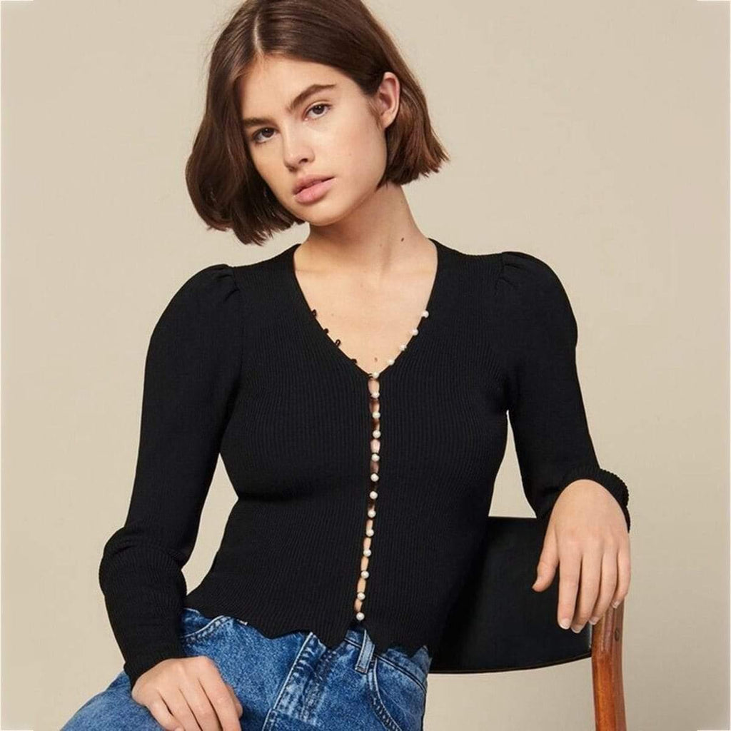 sexy long sleeve knit black cardigan