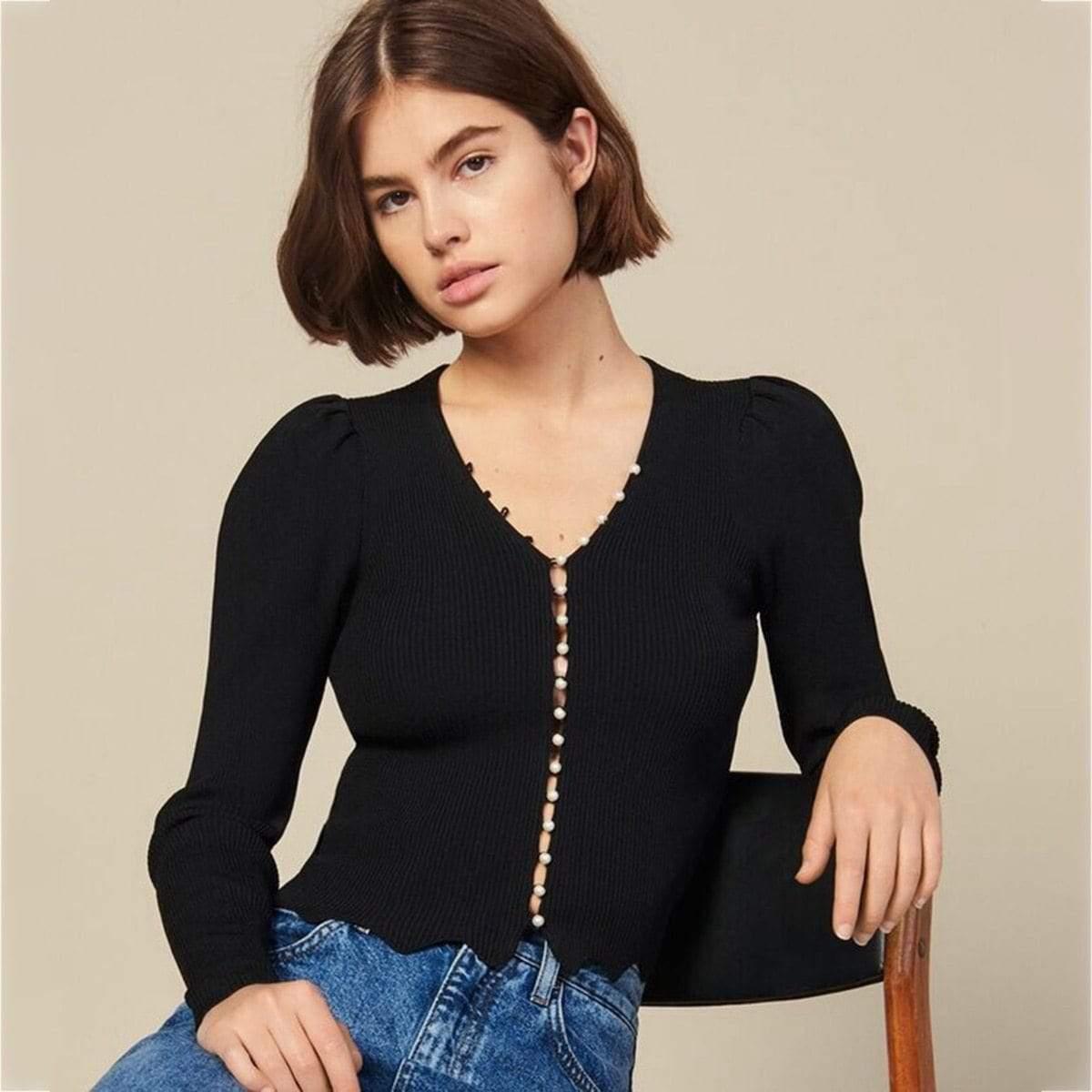 sexy long sleeve knit black cardigan