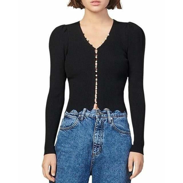 sexy long sleeve knit black cardigan