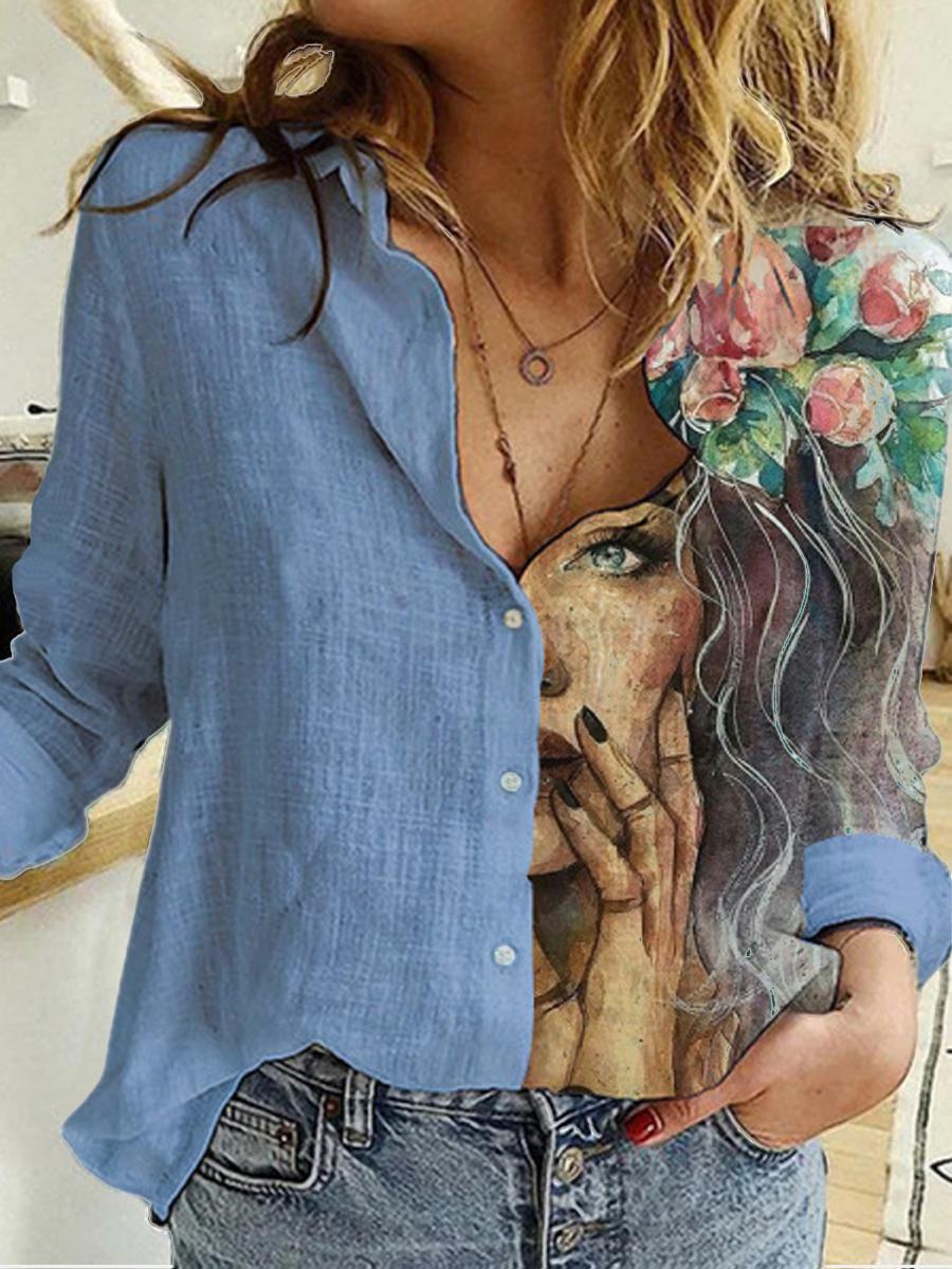 Pattern Printed A Lapel Blouse