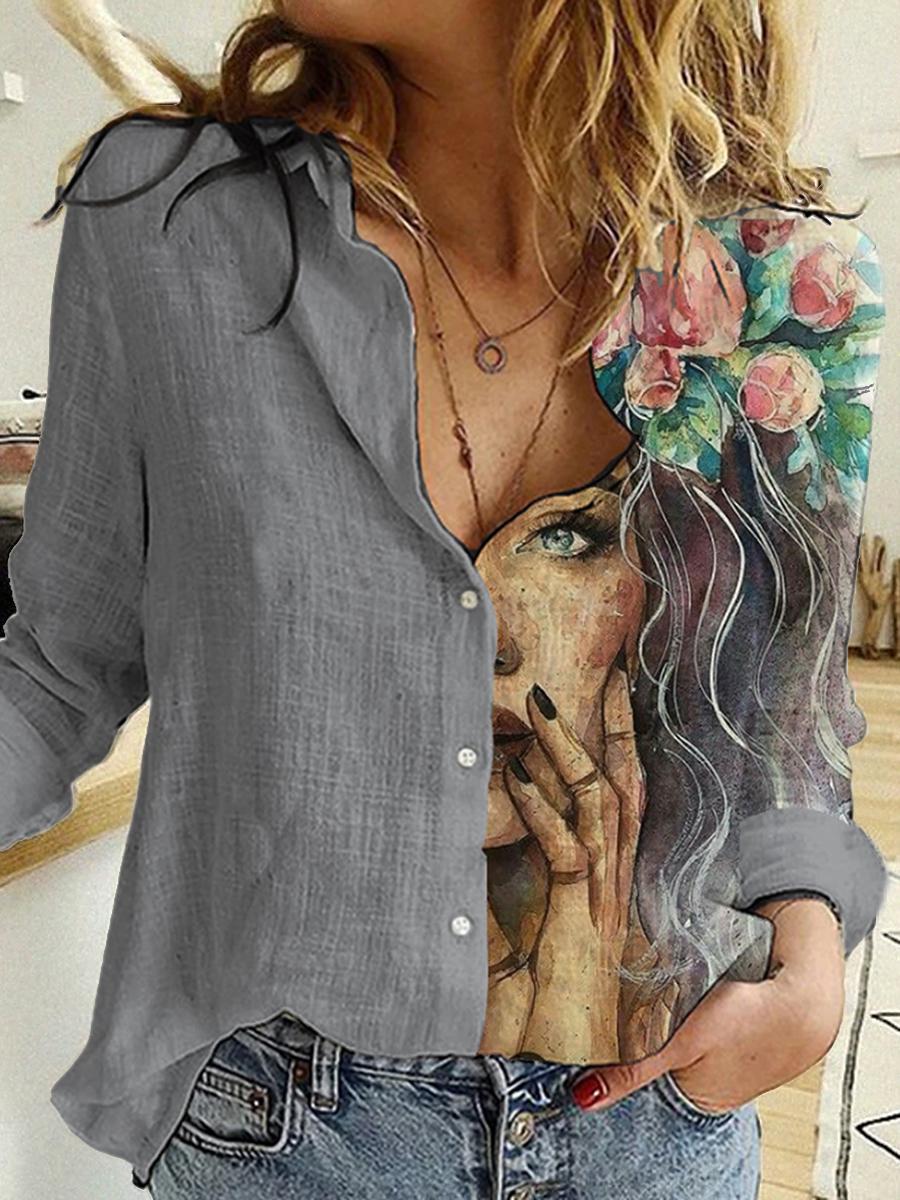 Pattern Printed A Lapel Blouse