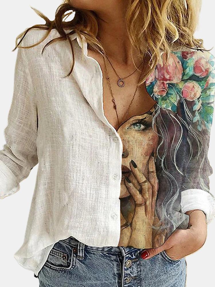 Pattern Printed A Lapel Blouse