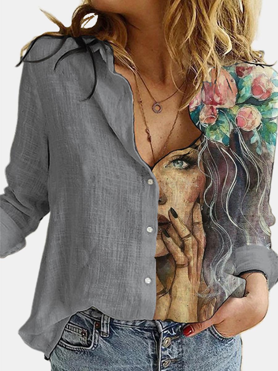 Pattern Printed A Lapel Blouse
