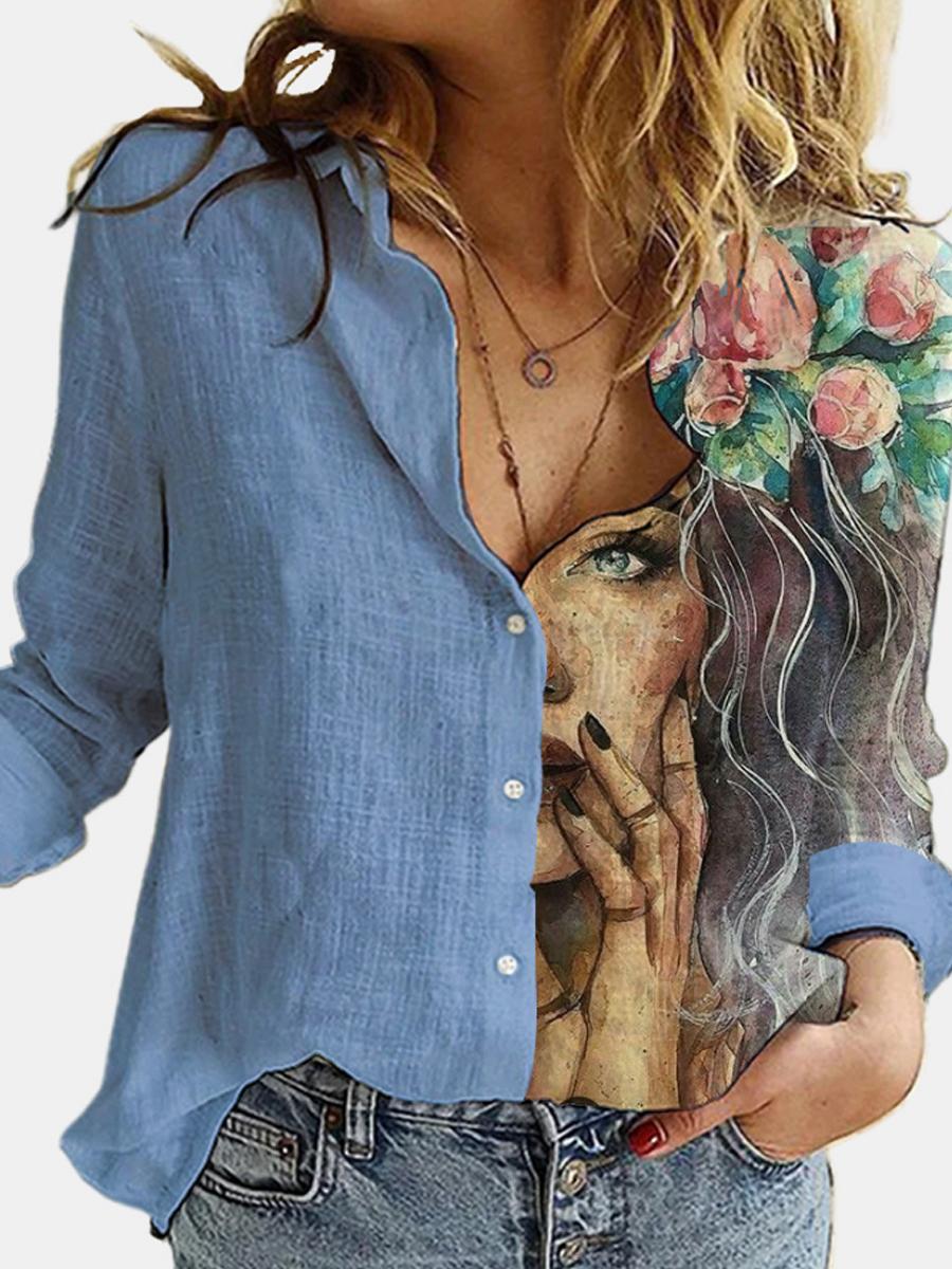 Pattern Printed A Lapel Blouse