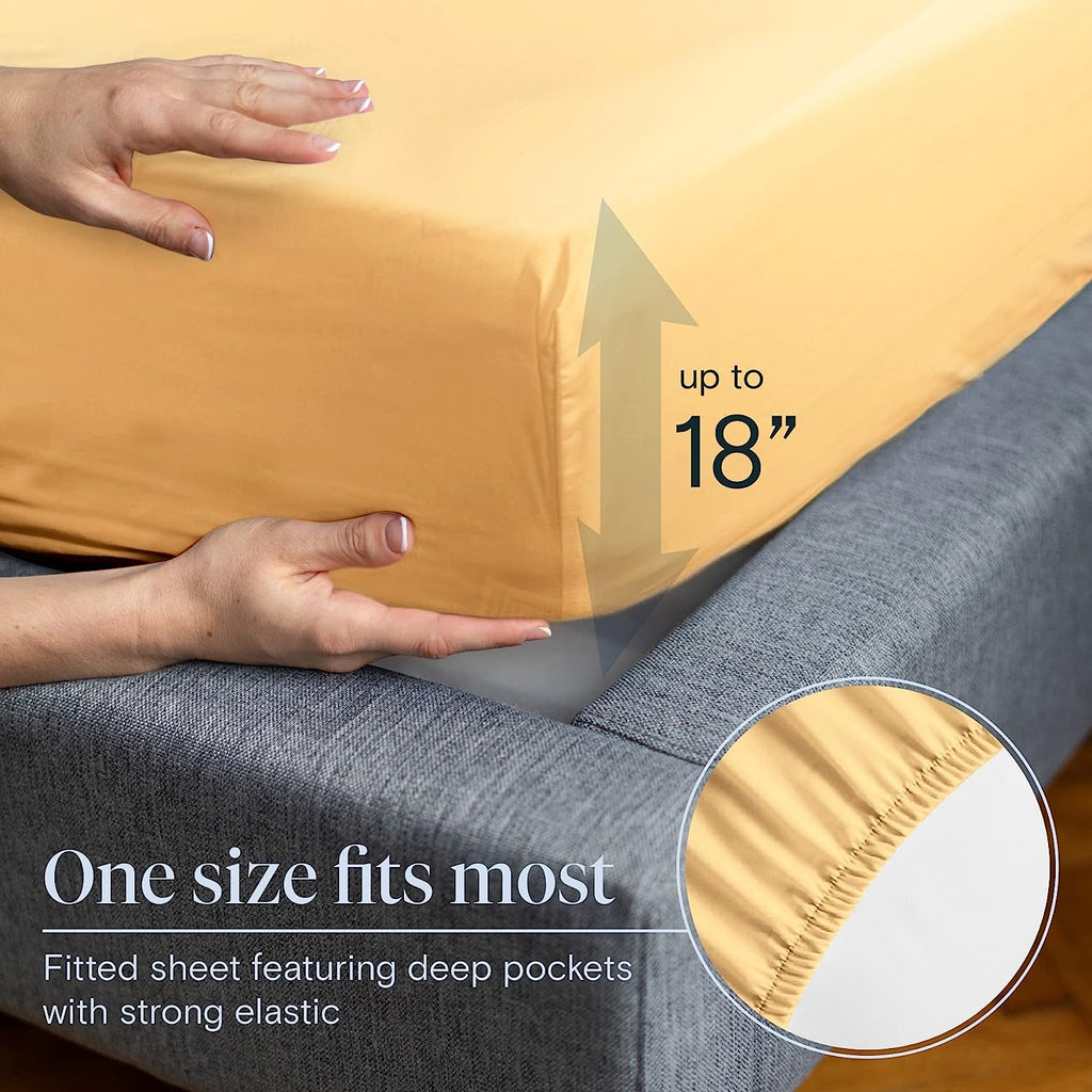 LuxClub 6 PC King Size Sheet Set Bamboo Sheets Deep Pockets 18" Eco Friendly Wrinkle Free Cooling Sheets Machine Washable Hotel Bedding Silky Soft - Yellow King