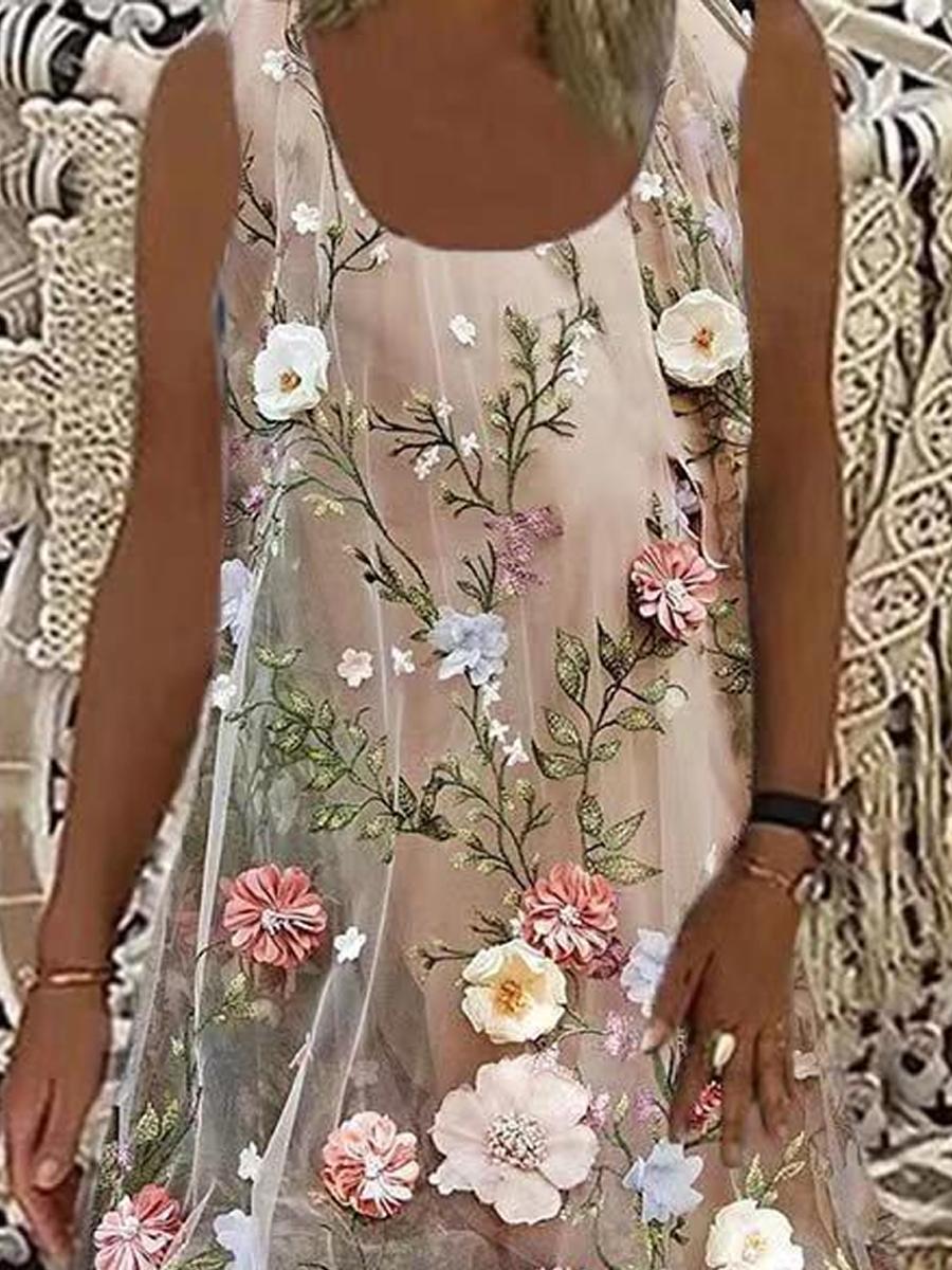Casual Women'S Flower Sling Midi Skirt Dress