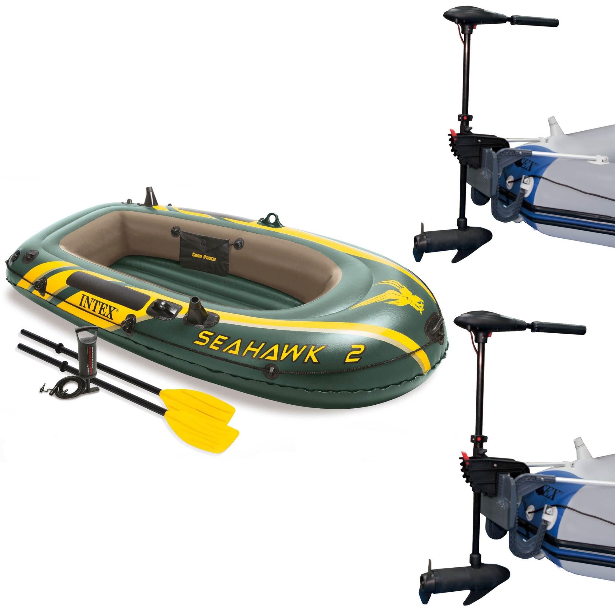 Seahawk 2 Inflatable Raft Set and 2 Transom Mount 8 Speed Trolling Motors