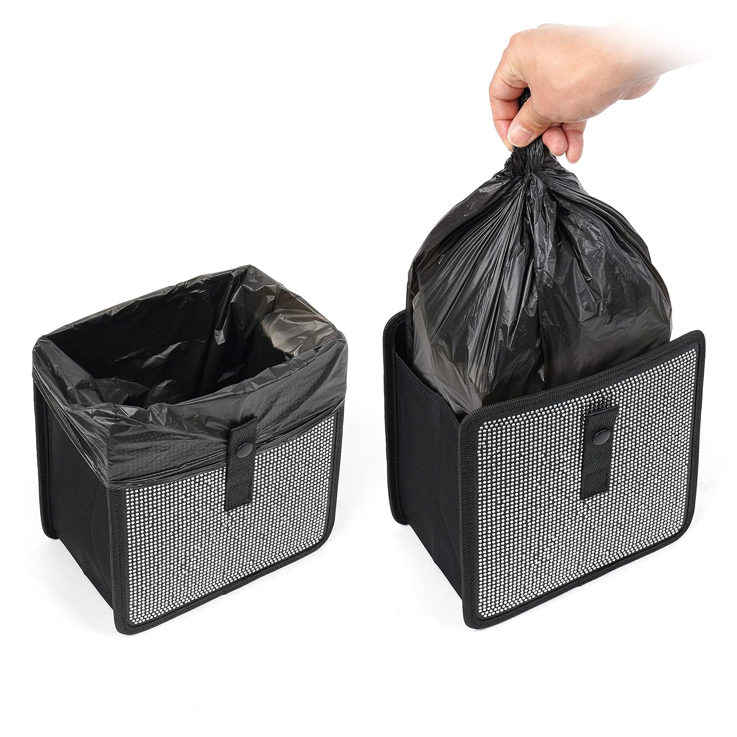 KMMOTORS Foldable Hanging Car Trash Can/Bag/bin, Vegan Leather and Oxford Clothes Car Organizer, Cute car Gadgets (Medium, Diamond)