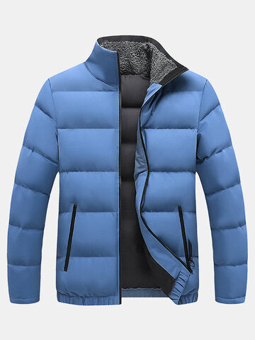 mens windproof warm stand collar thicken solid overcoats with pocket
