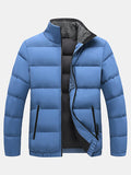 mens windproof warm stand collar thicken solid overcoats with pocket