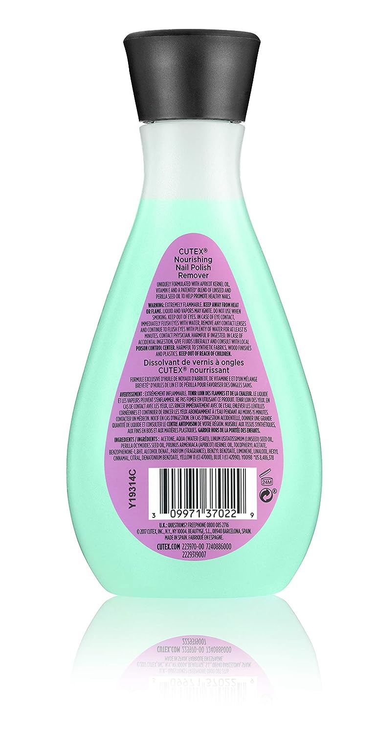 Nail Polish Remover by Cutex, Nourishing Nail Care, Leaves Nails Looking Healthy, Contains Vitamins E &amp; Apricot Oil, 6.76 Fl Oz (Pack of 2)