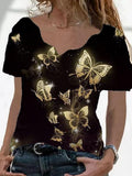 Ladies Short-sleeved Cotton Bronzing Butterfly T-shirt
