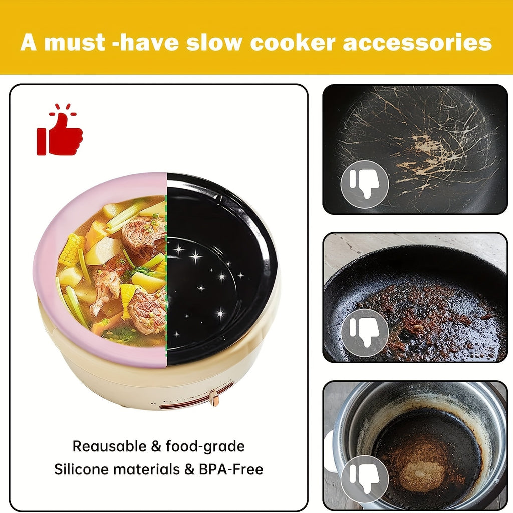 Silicone Slow Cooker Liners, Reusable CooLiner For 6-8 Quarts Slow Cooker, Leakproof Dishwasher Safe Cooker Bags Liners For Oval Or Round 7 8QT Slow Cooker.