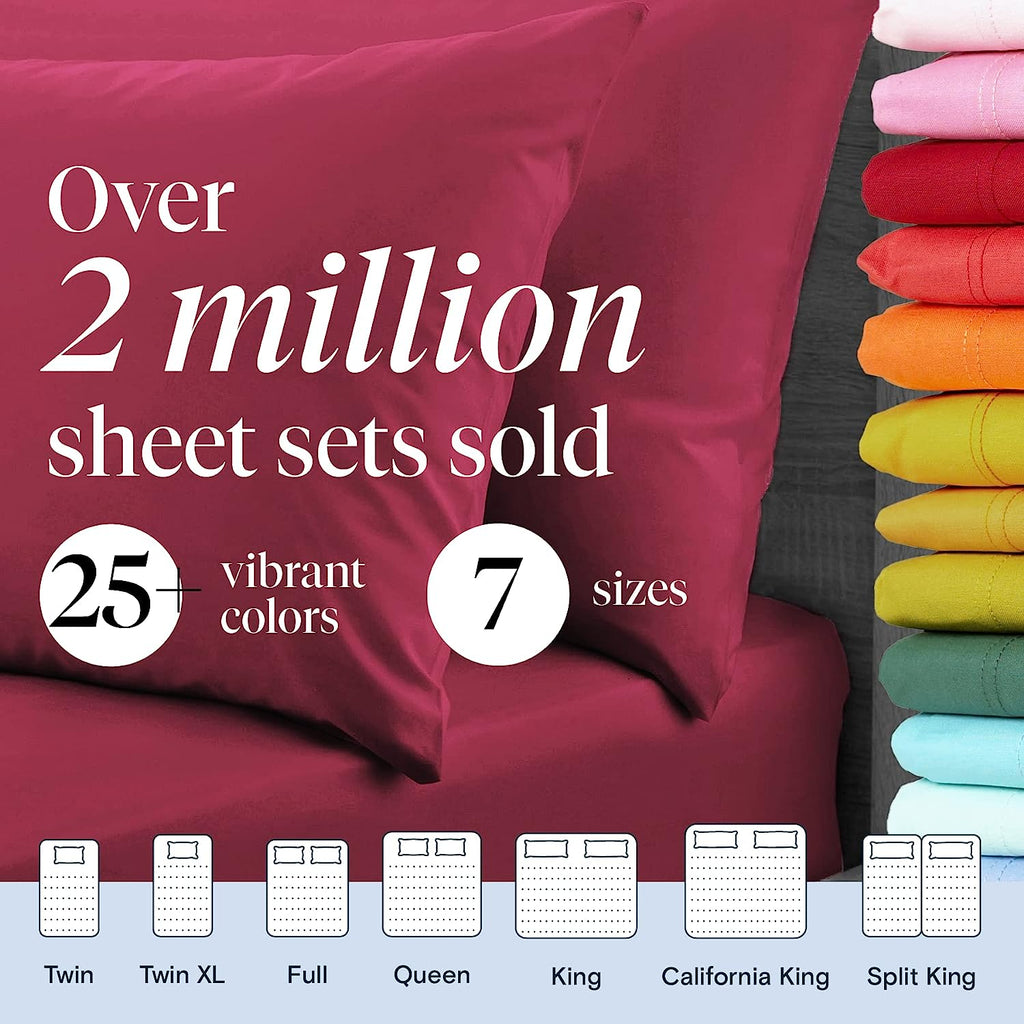 LuxClub 6 PC California King Size Sheet Set Bamboo Sheets Deep Pockets 18" Eco Friendly Wrinkle Free Cooling Sheets Machine Washable Hotel Bedding Silky Soft - Burgundy California King