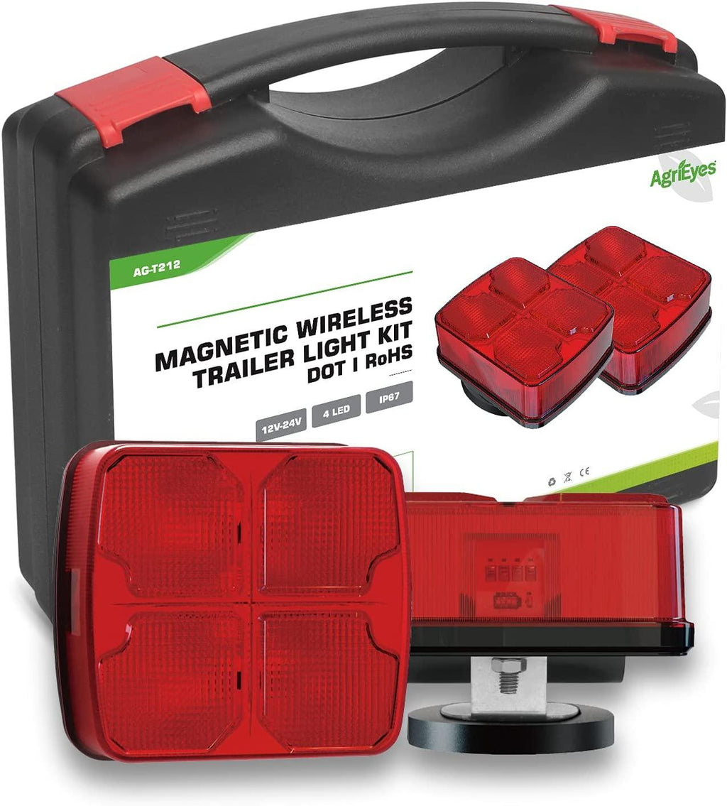 Agrieyes Wireless Trailer Lights Kit for Towing Truck, Rechargeable LED Tow Light with Super Magnetic ,7 Way to 4 Way Transmitter for Boat Trailer, Caravan, Camper, RV