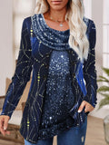 Spliced Printed Casual Loose Long-sleeved T-shirt