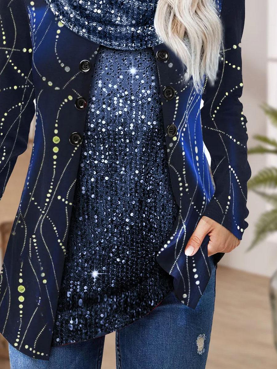 Spliced Printed Casual Loose Long-sleeved T-shirt