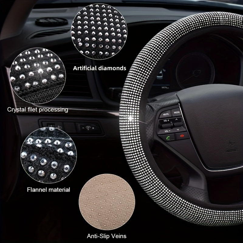Sparkle And Shine: Universal Artificial Diamond Car Steering Wheel Cover Set