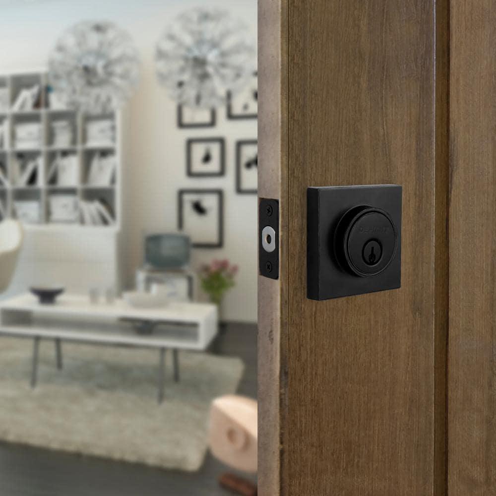 Contemporary Matte Black Square Double Cylinder Deadbolt