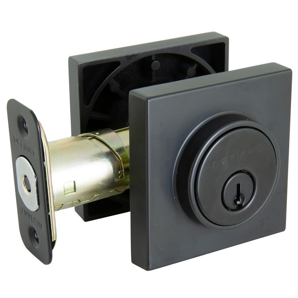 Contemporary Matte Black Square Double Cylinder Deadbolt