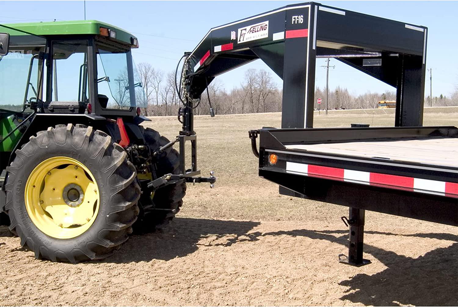 Field Tuff FTF-02TQH Rugged Square Framed Steel 3 Point 2 Inch Thick Hitch for Category 1 Tractors with 2.31 Inch Ball for Gooseneck Trailers, Black