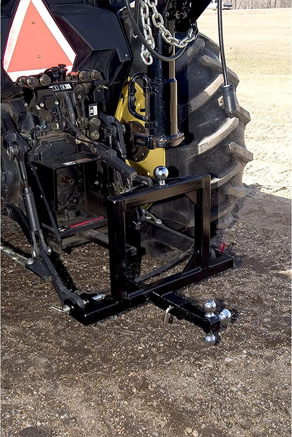 Field Tuff FTF-02TQH Rugged Square Framed Steel 3 Point 2 Inch Thick Hitch for Category 1 Tractors with 2.31 Inch Ball for Gooseneck Trailers, Black