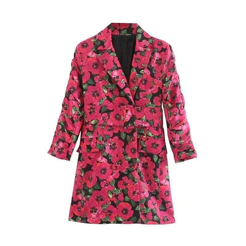 floral notched collar coat
