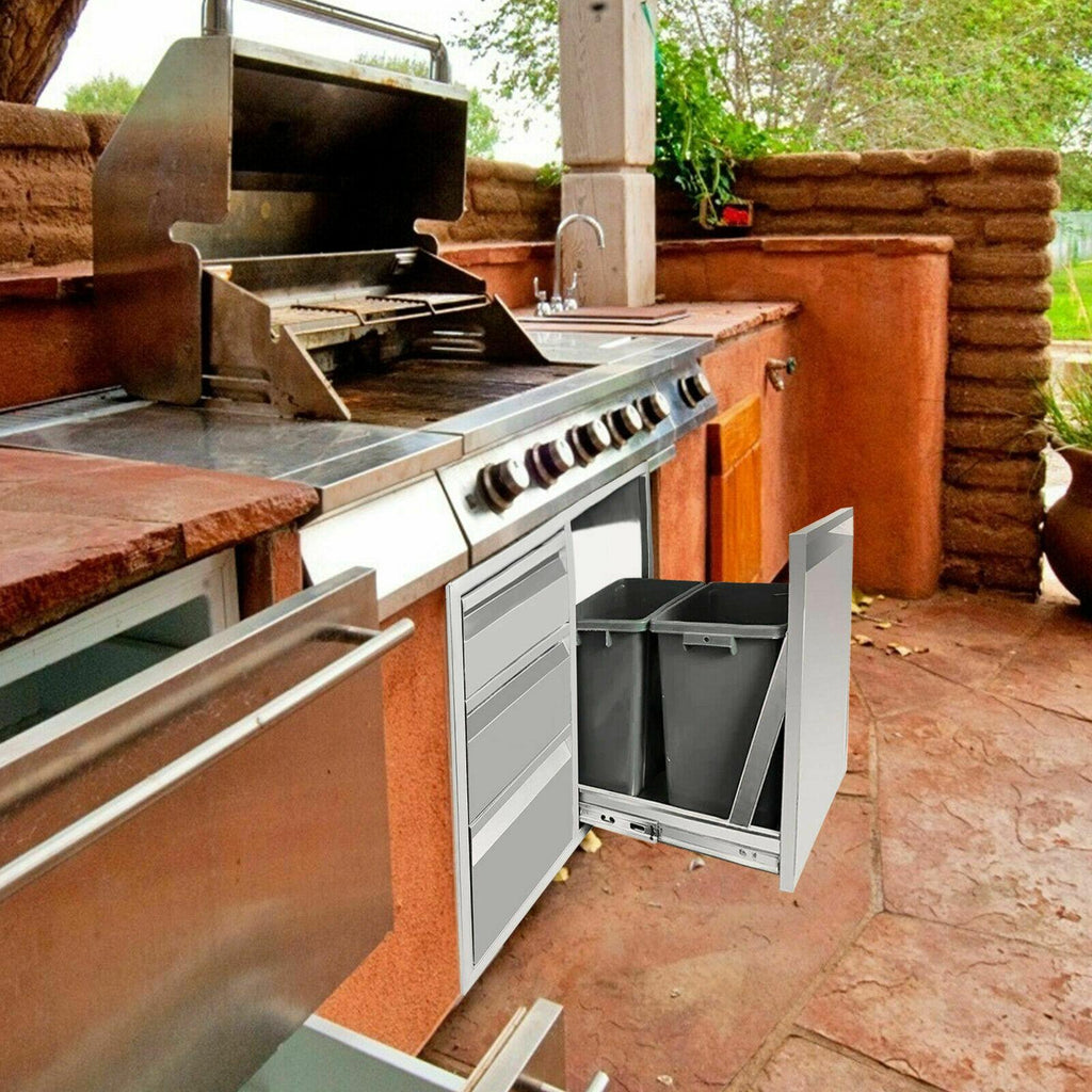28*22*19.5" Barbecue Door 3 Drawer Combination Outdoor Kitchen Rack Storage