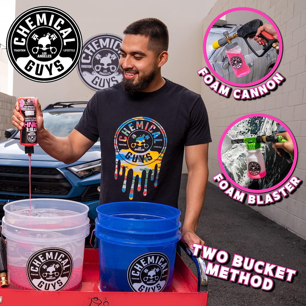 Chemical Guys CWS_402_16M Car Wash Starter Bundle - Mr. Pink Foaming Car Wash Soap, 16 fl oz, Candy Scent + Green Chenille Wash Mitt (2 Items) Works on Cars, Trucks, SUVs, RVs &amp; More