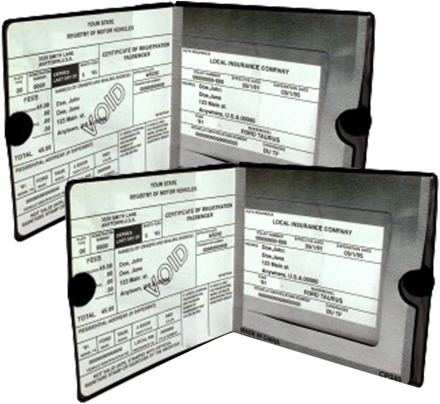ESSENTIAL Car Auto Insurance Registration BLACK Document Wallet Holders [BUNDLE, 2pcs] - Automobile, Motorcycle, Truck, Trailer Vinyl ID Holder &amp; Visor Storage - Strong Closure On Each - Necessary in Every Vehicle - 2 Pack Set