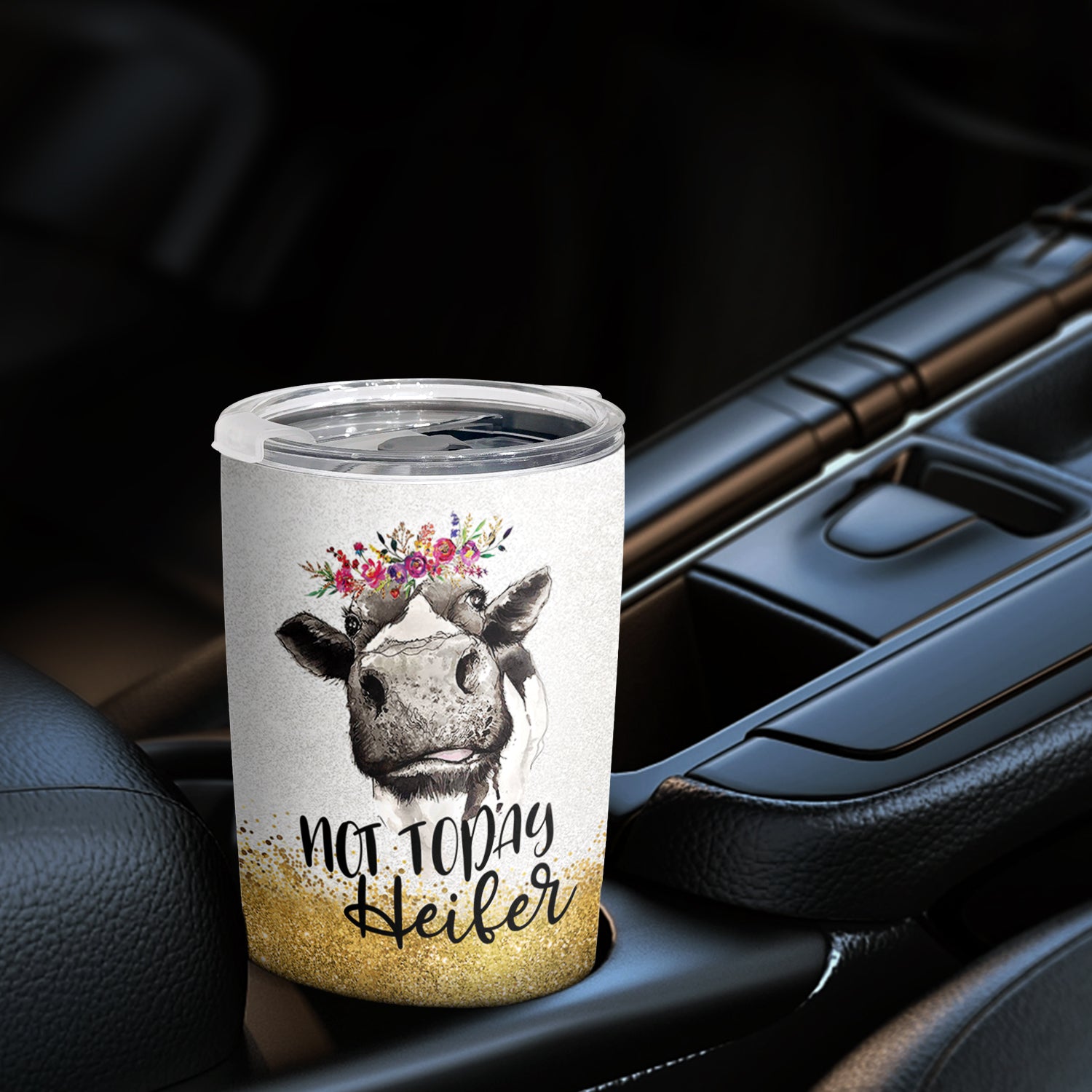 1pc 20oz Glitter Cow  Steel Tumbler With Lid, Not Today Heifer, Not My Pasture Not My Bull, Cow Print Mug, Birthday Gifts For Cow Lovers