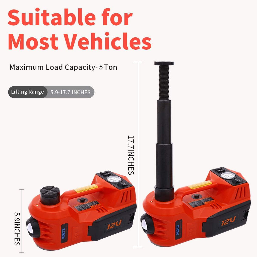 STANDTALL Electric Car Jack Kit 5 Ton 12V Car Jack Hydraulic with Impact Wrench and Tire Inflator Pump, Electric Car Floor Jack Red with LED Light