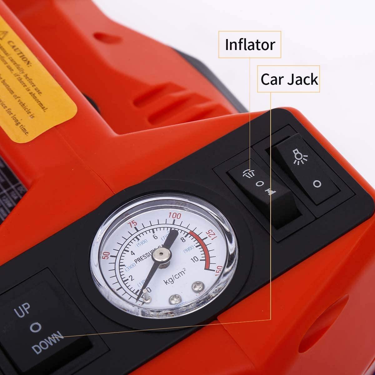 STANDTALL Electric Car Jack Kit 5 Ton 12V Car Jack Hydraulic with Impact Wrench and Tire Inflator Pump, Electric Car Floor Jack Red with LED Light