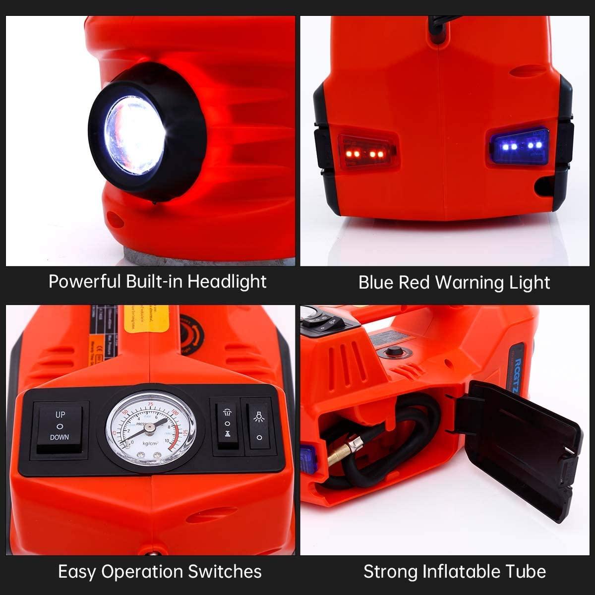 STANDTALL Electric Car Jack Kit 5 Ton 12V Car Jack Hydraulic with Impact Wrench and Tire Inflator Pump, Electric Car Floor Jack Red with LED Light
