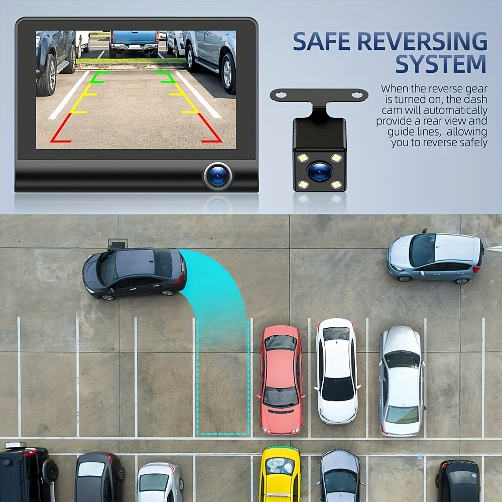 Three-record High-definition Night Vision  Driving Recorder Suction Cup Three-lens Car Front And Rear Simultaneous Video Tape Reversing Wide Angle