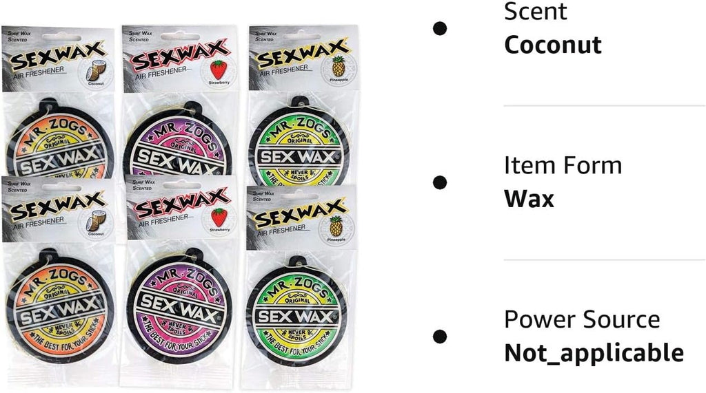 Sex Wax Coconut, Strawberry and Pineapple Air Freshener 6 Pack