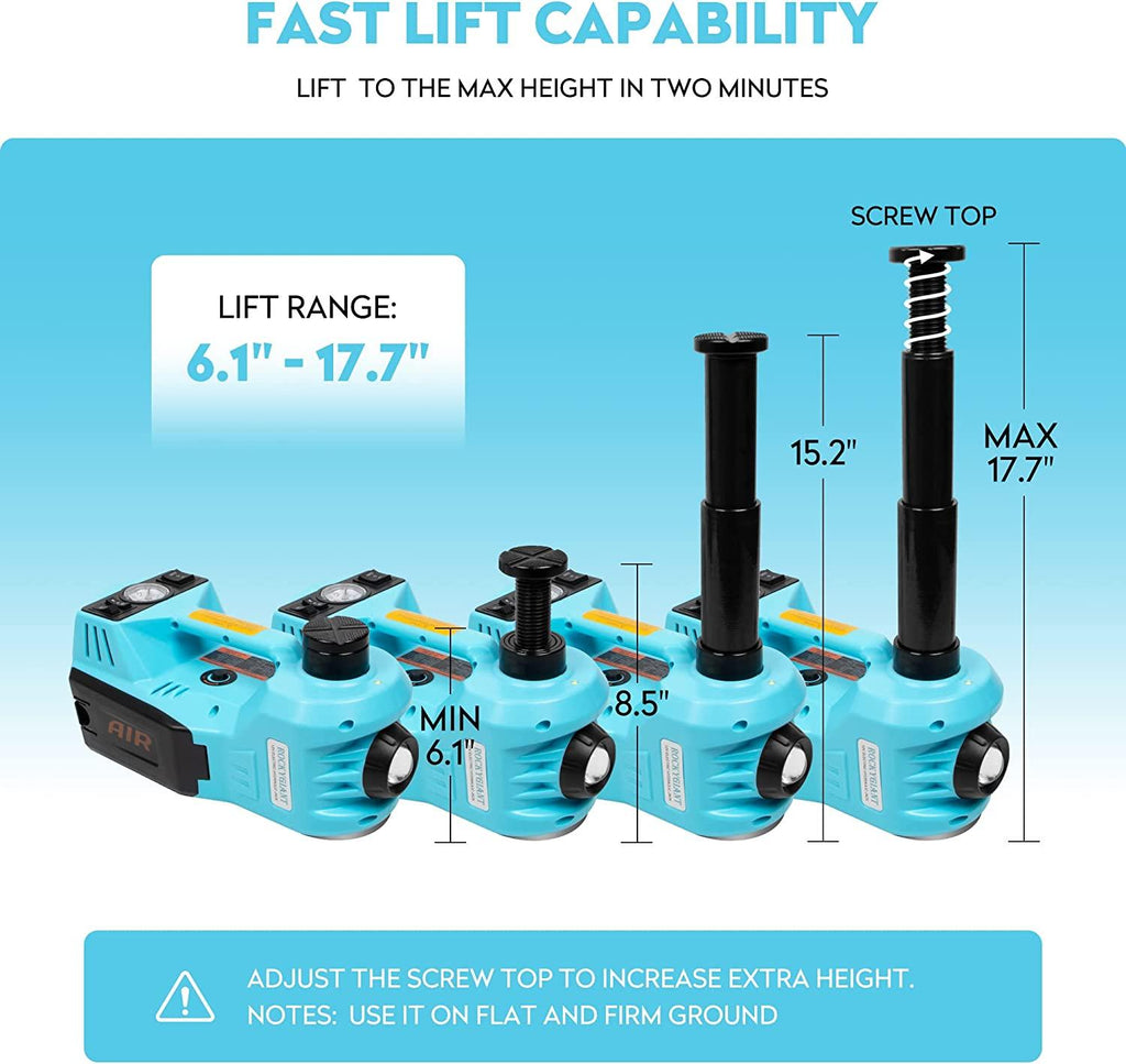 ROCKYGIANT Electric Car Jack Kit 5 Ton(11023 lbs), Hydraulic Car Jack Lift with Power Wrench,-in Air Pump and LED Light, DC 12V Electric Jack for Car Sedan SUV