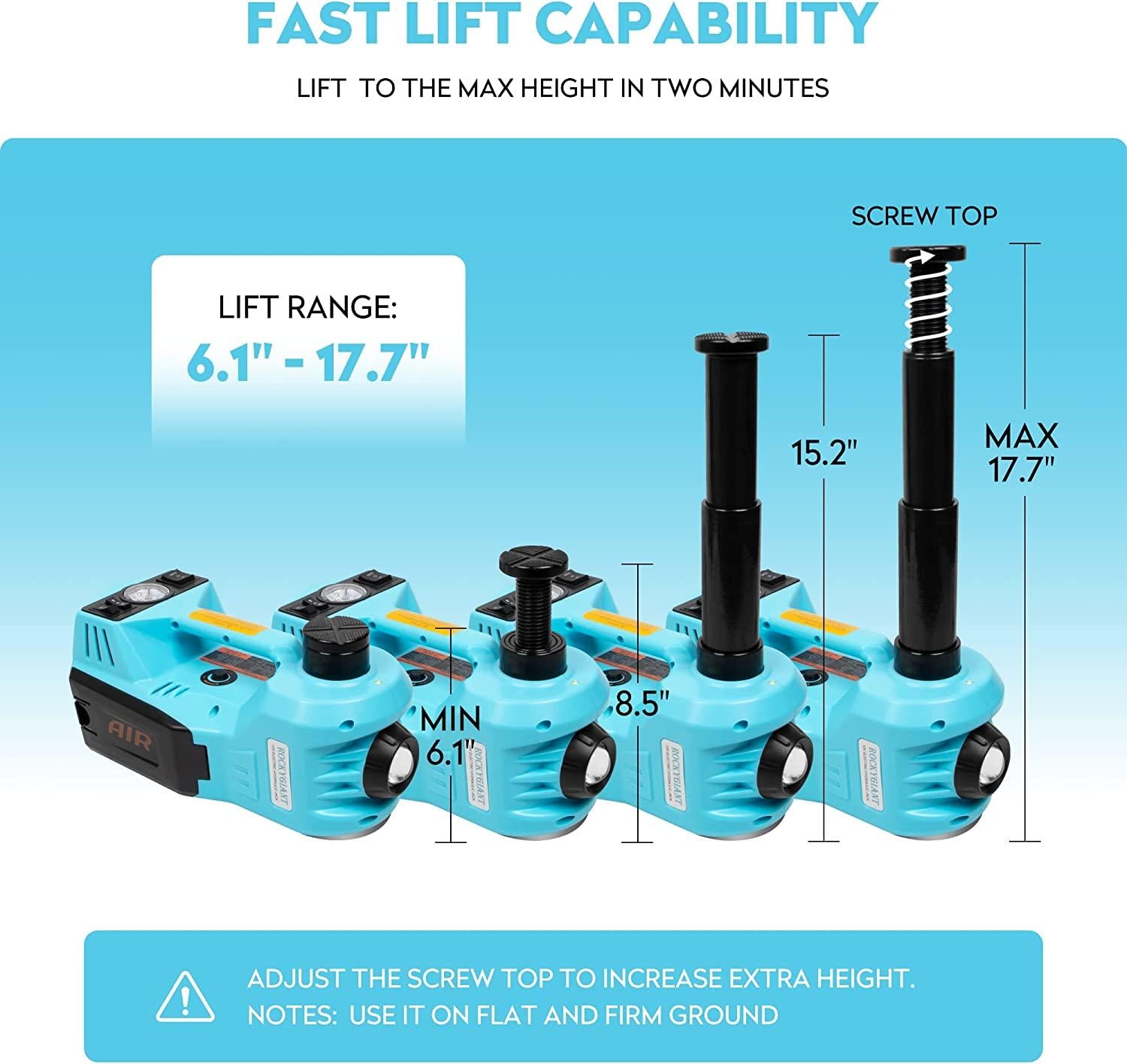 ROCKYGIANT Electric Car Jack Kit 5 Ton(11023 lbs), Hydraulic Car Jack Lift with Power Wrench,-in Air Pump and LED Light, DC 12V Electric Jack for Car Sedan SUV
