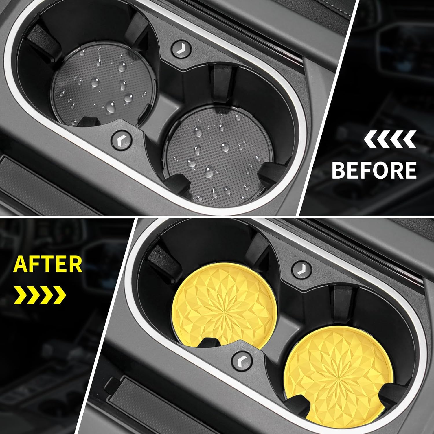 Car Cup Coaster [4 Pack] ME.FAN Silicone Car Coasters/Cup Mats - 2.75In Universal Non-Slip Recessed Car Interior Accessories - Car Cup Holder Insert Coasters Yellow