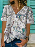 V-neck Floral Print Loose Casual Short-sleeved Blouse