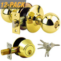 Brass Grade 3 Combo Lock Set with Entry Door Knob and Deadbolt, 72 SC1 Keys Total, (12-Pack, Keyed Alike)