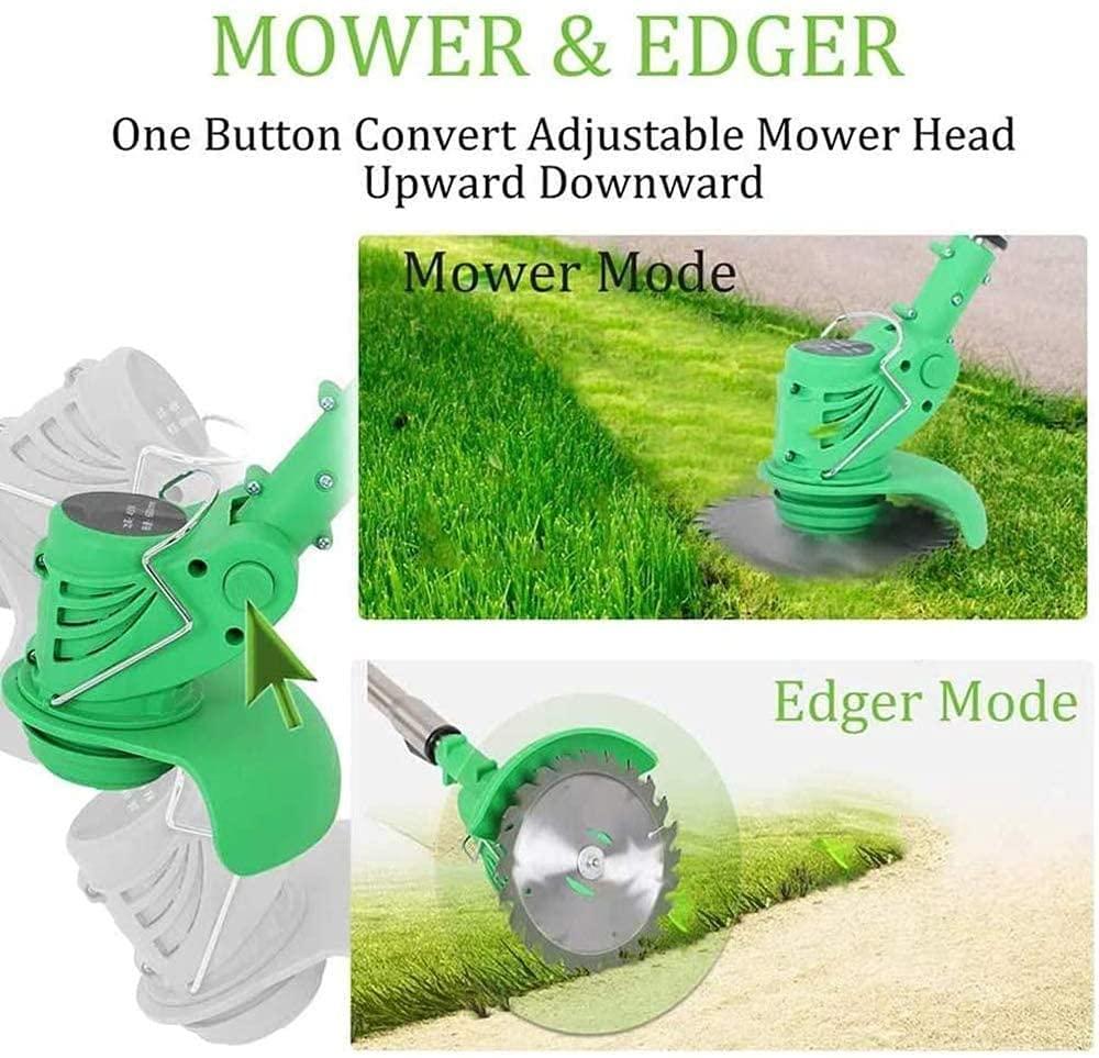 FCPLLTR Cordless Grass Trimmer Garden Gear Telescopic Lightweight Frame Grass Trimmer with Adjustable Angle Head,12/21V Battery + Charger+Circular Saw Blade + Metal Blade + Plastic Blade,21V