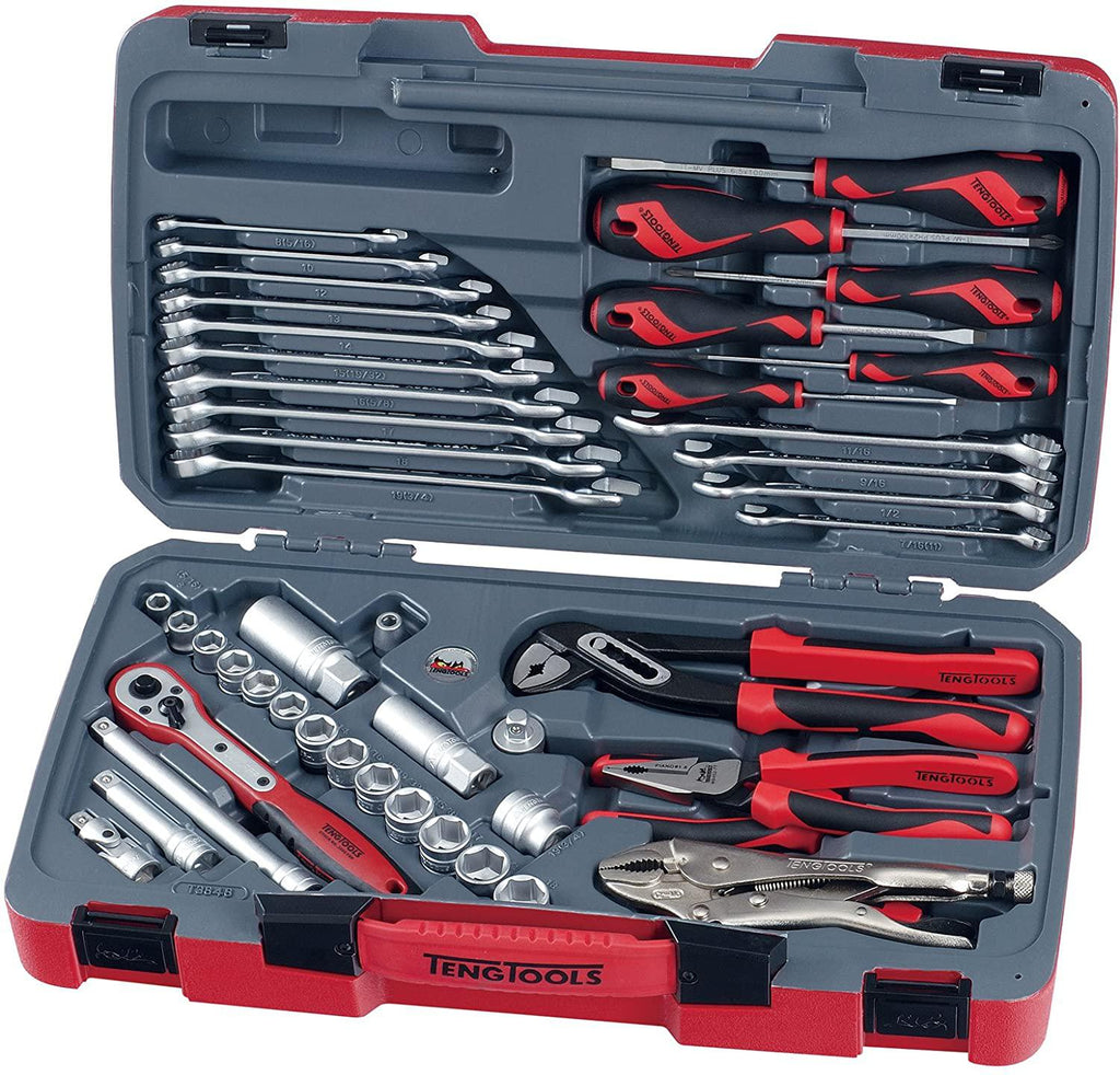 Teng Tools 48 Piece 3/8 Inch Drive 6 Point Metric &amp; SAE Regular/Shallow Socket &amp; Tool Set - T3848